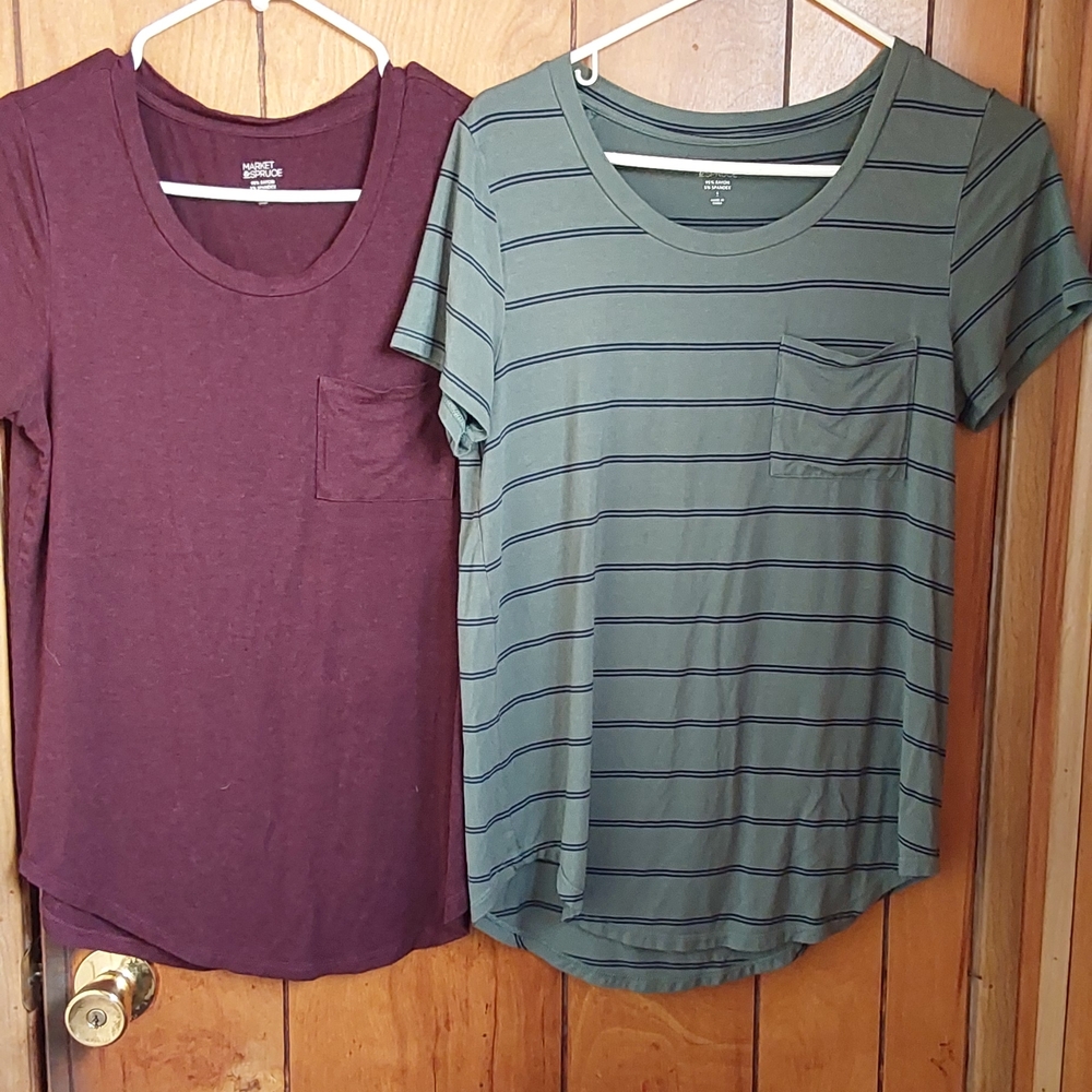 Market & Spruce Elaine Pocket Short Sleeve Striped Tee T-Shirt Bundle